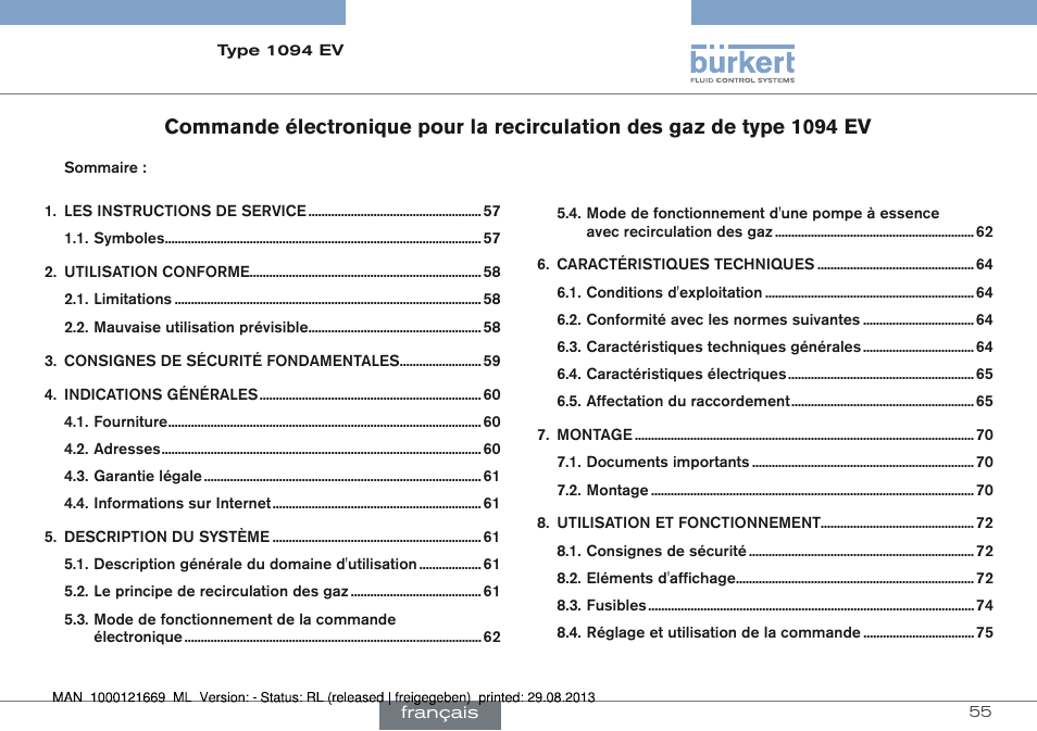 Francais | Burkert Type 1094 User Manual | Page 55 / 82