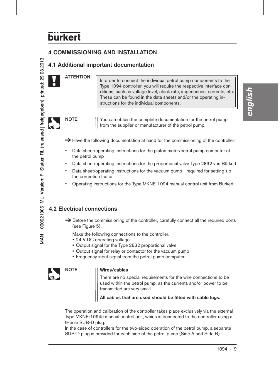 English, 2 electrical connections | Burkert Type 1094 User Manual | Page 11 / 41