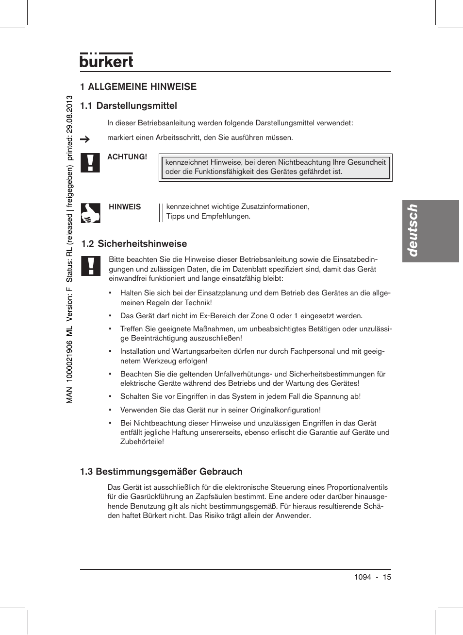 Deutsch | Burkert Type 1094 User Manual | Page 17 / 41