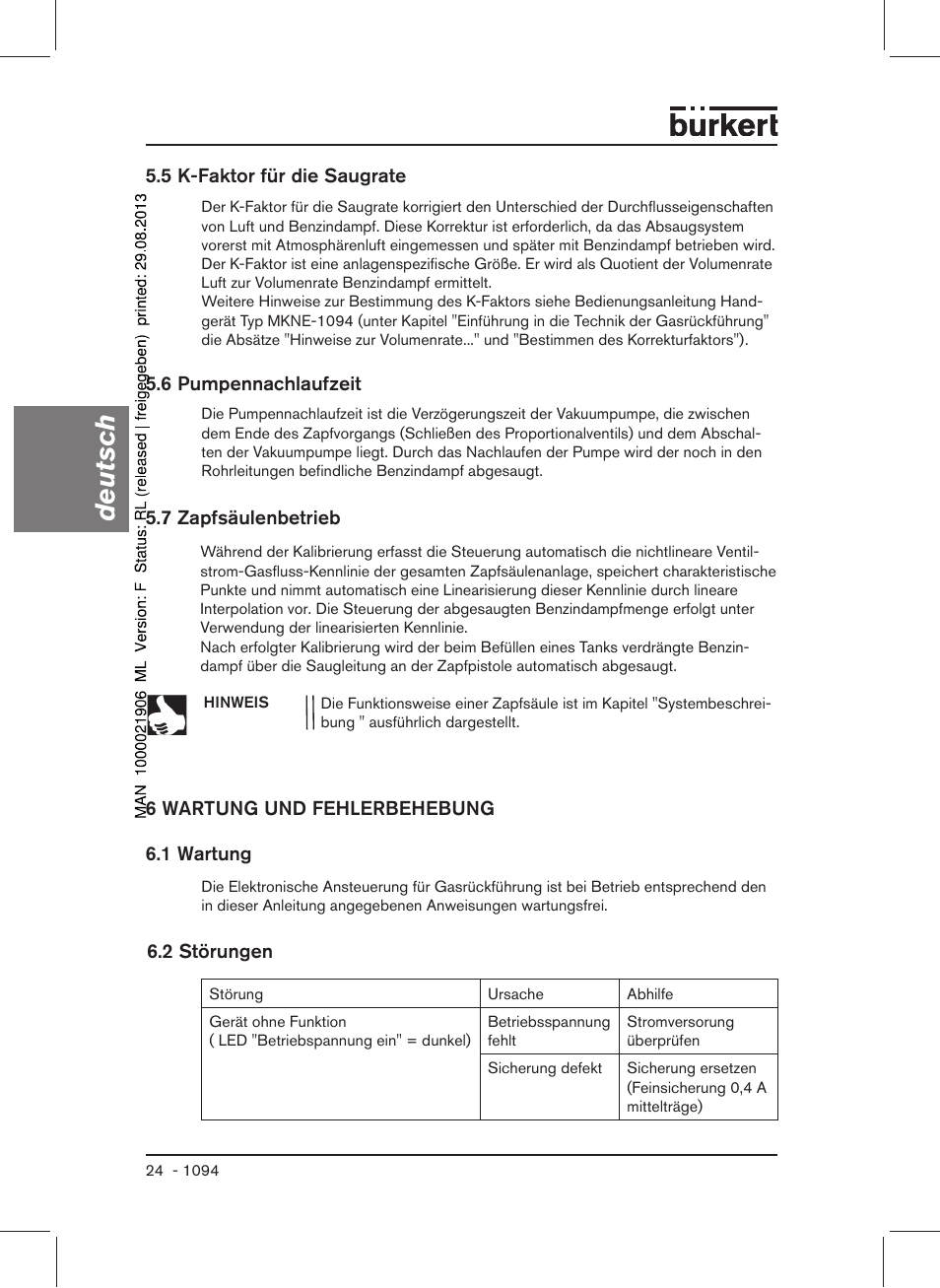 Deutsch | Burkert Type 1094 User Manual | Page 26 / 41