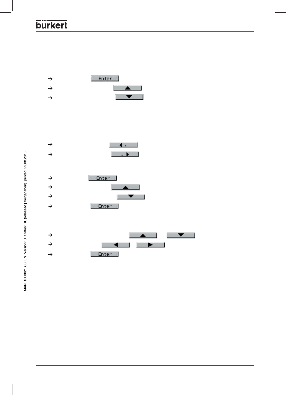 Entering values and selecting settings | Burkert Type 1150 User Manual | Page 33 / 99