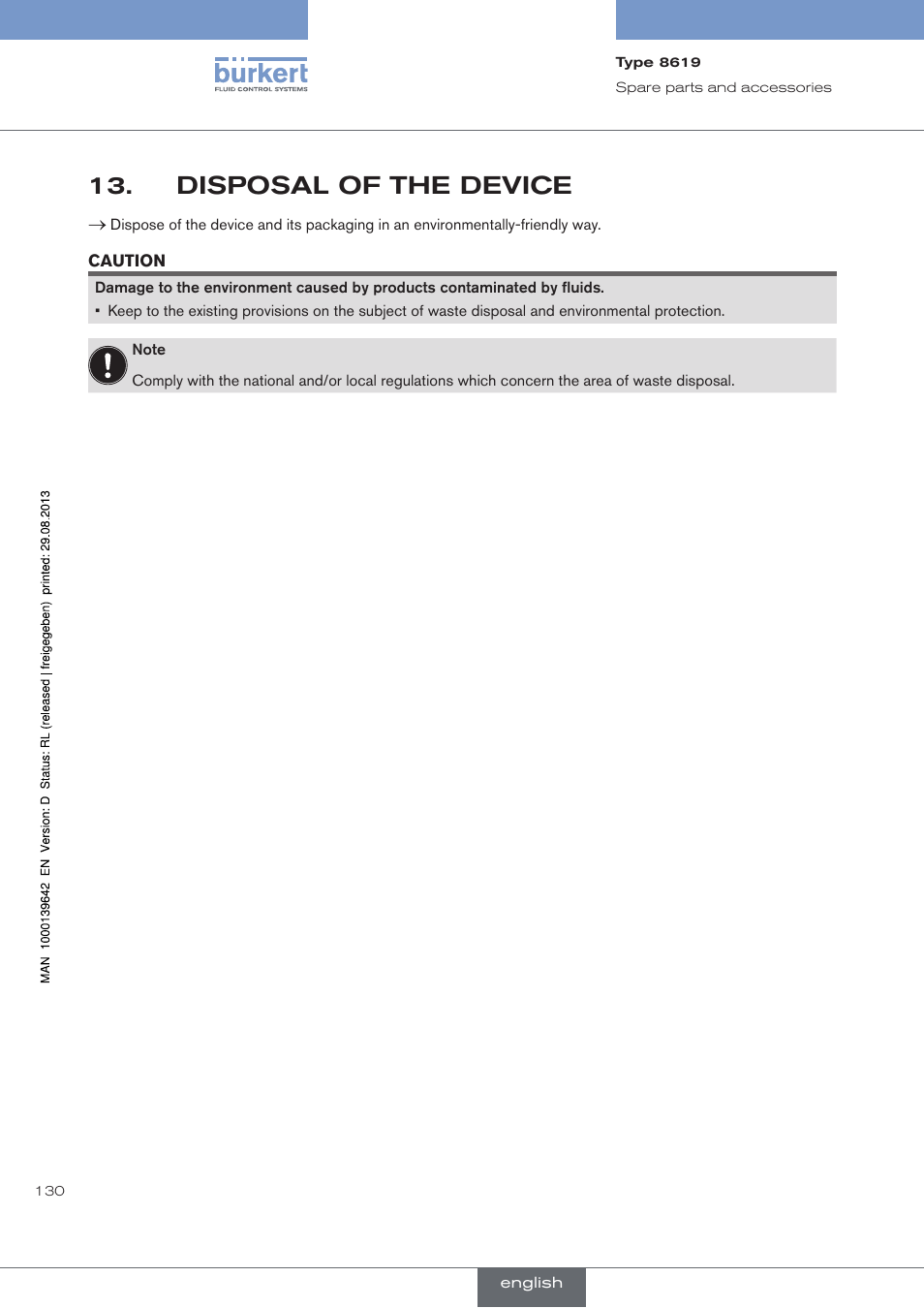 Disposal of the device | Burkert Type 8619 User Manual | Page 132 / 134