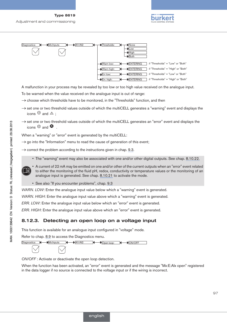 Detecting an open loop on a voltage input | Burkert Type 8619 User Manual | Page 99 / 134