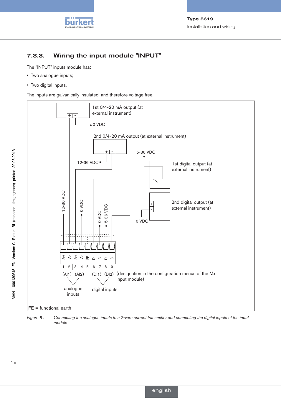 Wiring the input module "input | Burkert Type 8619 User Manual | Page 20 / 40