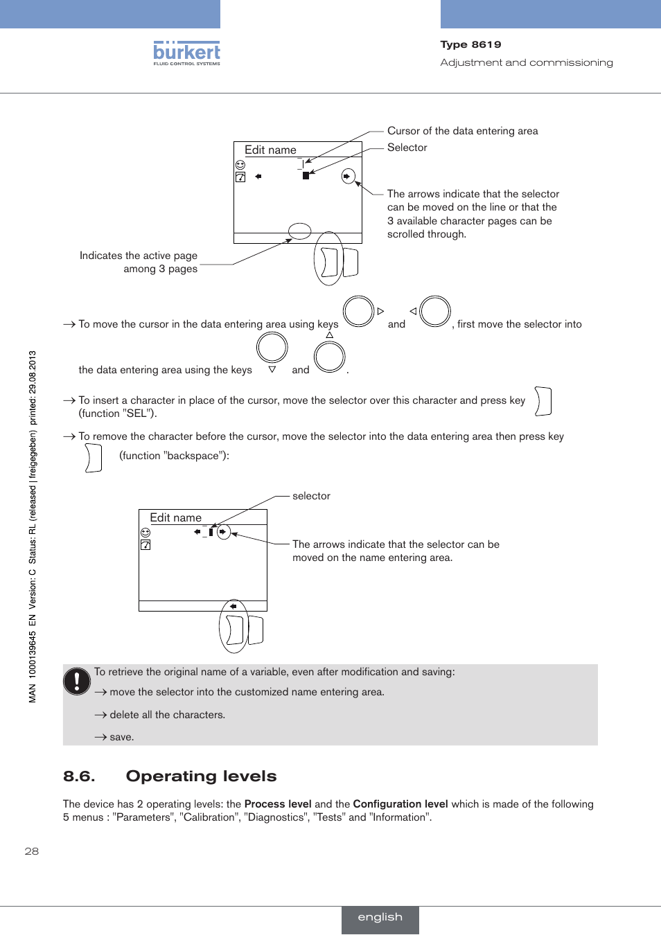Operating levels | Burkert Type 8619 User Manual | Page 30 / 40