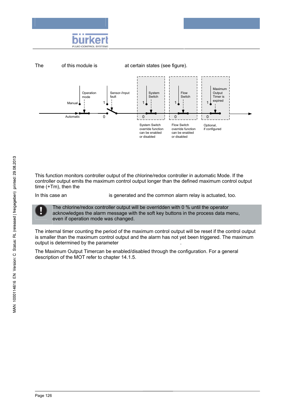 Output override, Maximum output timer (mot) | Burkert Type 8620 User Manual | Page 126 / 177