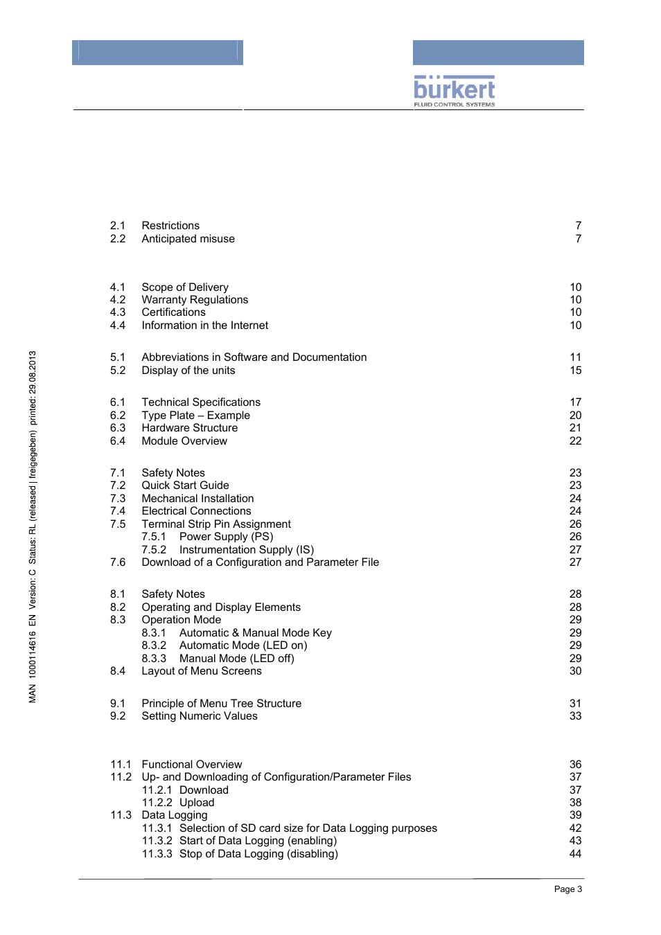 Burkert Type 8620 User Manual | Page 3 / 177