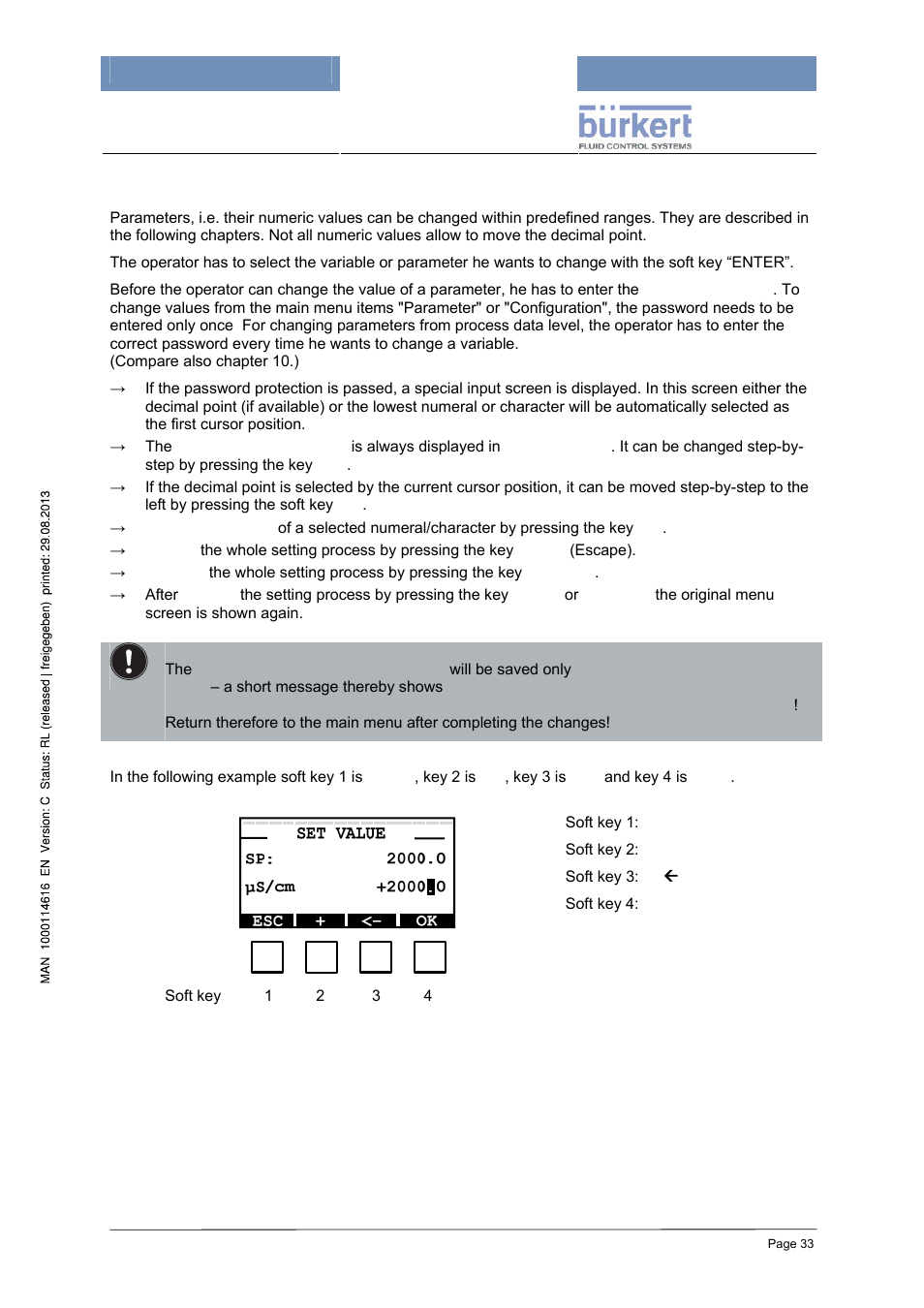 2 setting numeric values | Burkert Type 8620 User Manual | Page 33 / 177