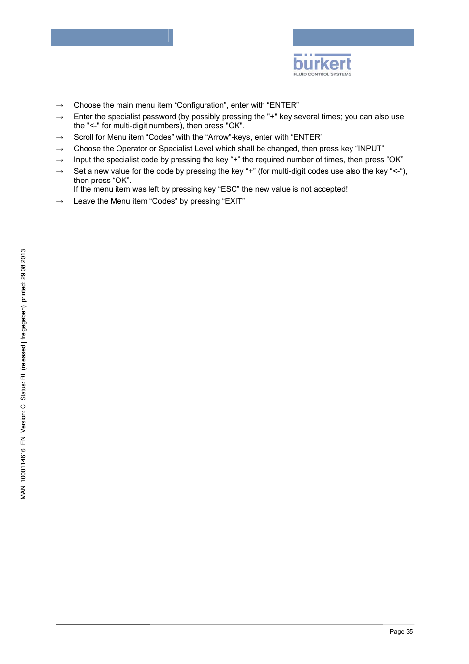 Changing passwords | Burkert Type 8620 User Manual | Page 35 / 177