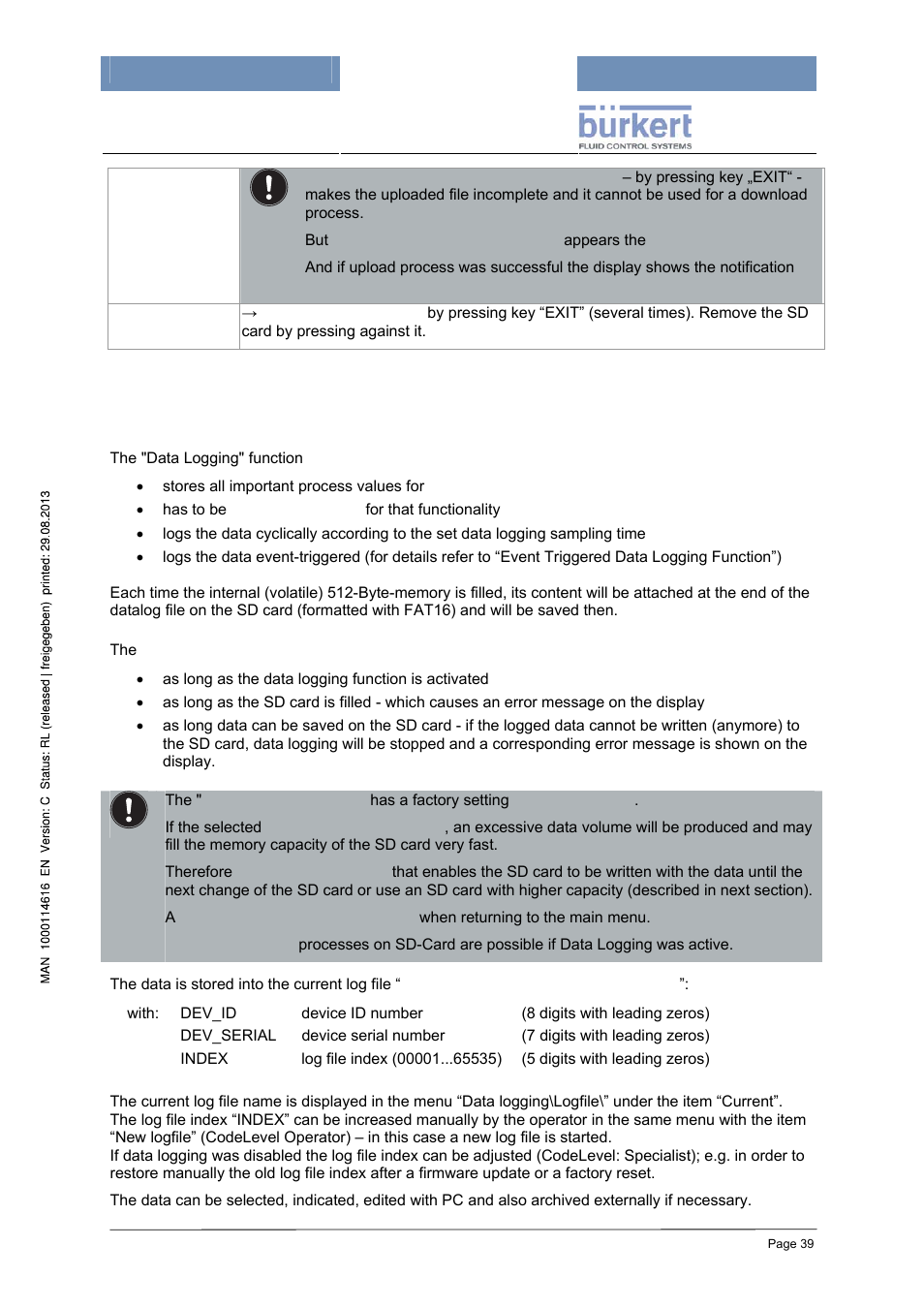 3 data logging | Burkert Type 8620 User Manual | Page 39 / 177