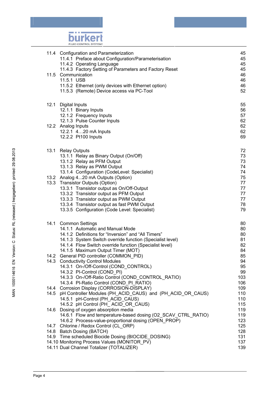 Burkert Type 8620 User Manual | Page 4 / 177