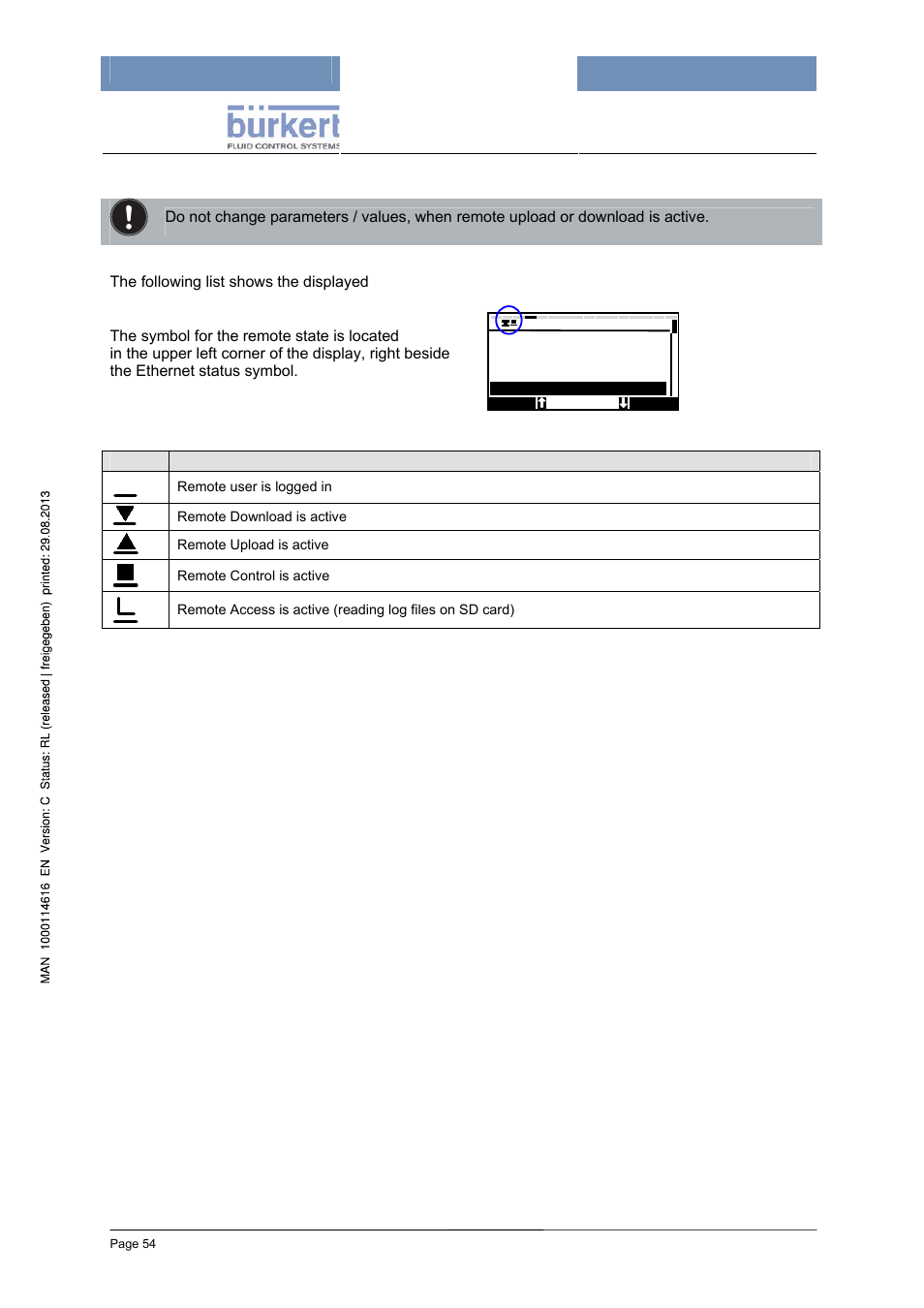 Display of current state | Burkert Type 8620 User Manual | Page 54 / 177