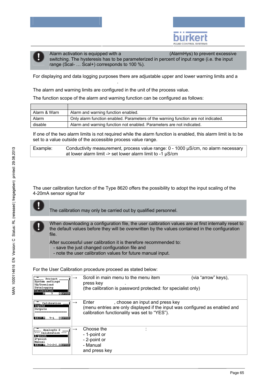 User calibration | Burkert Type 8620 User Manual | Page 65 / 177