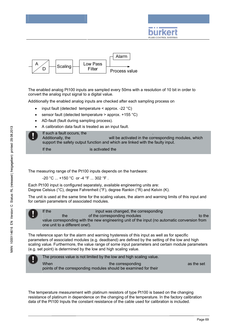 2 pt100 inputs, A/d-conversion, Scaling | Burkert Type 8620 User Manual | Page 69 / 177