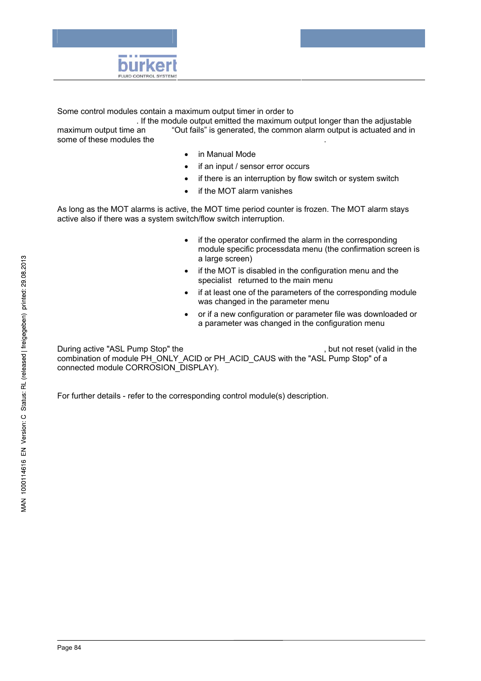 5 maximum output timer (mot) | Burkert Type 8620 User Manual | Page 84 / 177
