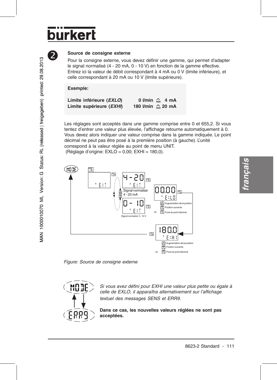 Français | Burkert Type 8623 User Manual | Page 113 / 130