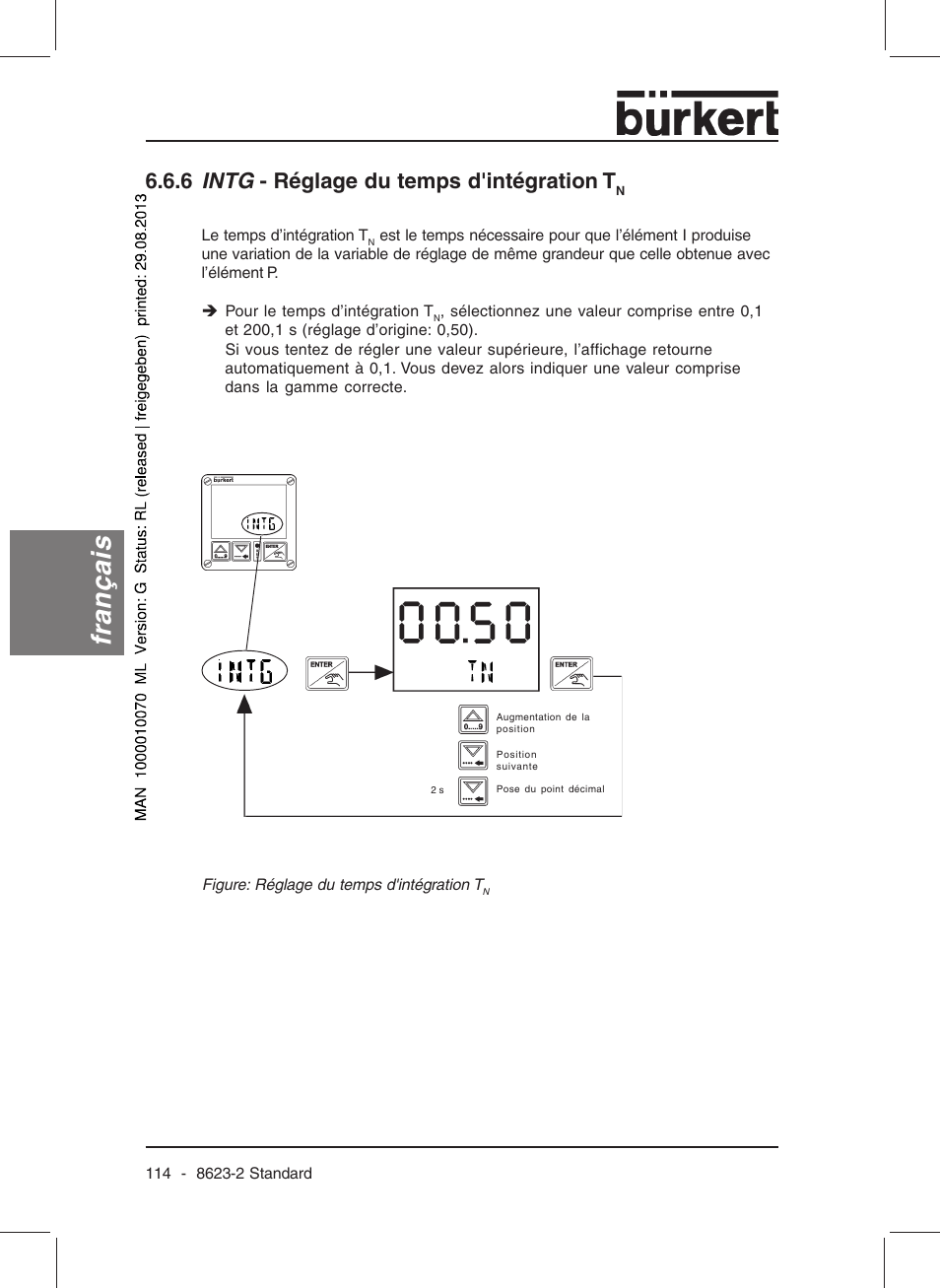 Français, 6 intg - réglage du temps d'intégration t | Burkert Type 8623 User Manual | Page 116 / 130