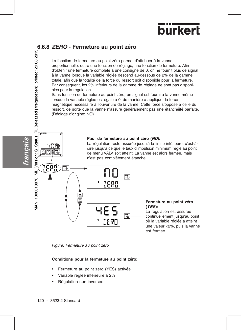 Français, 8 zero - fermeture au point zéro | Burkert Type 8623 User Manual | Page 122 / 130