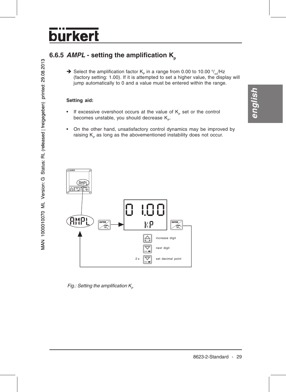 English, 5 ampl - setting the amplification k | Burkert Type 8623 User Manual | Page 31 / 130