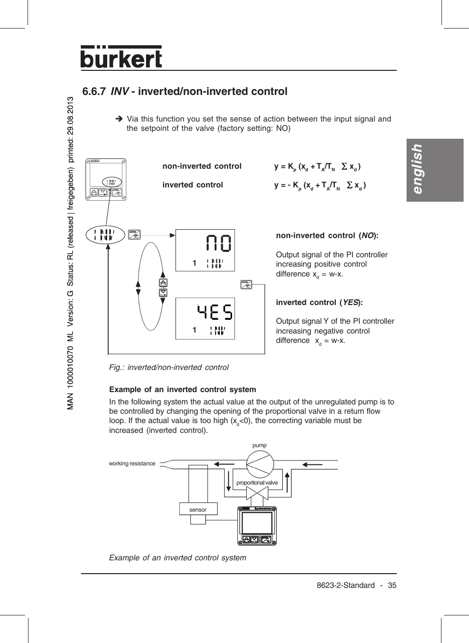 English, 7 inv - inverted/non-inverted control | Burkert Type 8623 User Manual | Page 37 / 130
