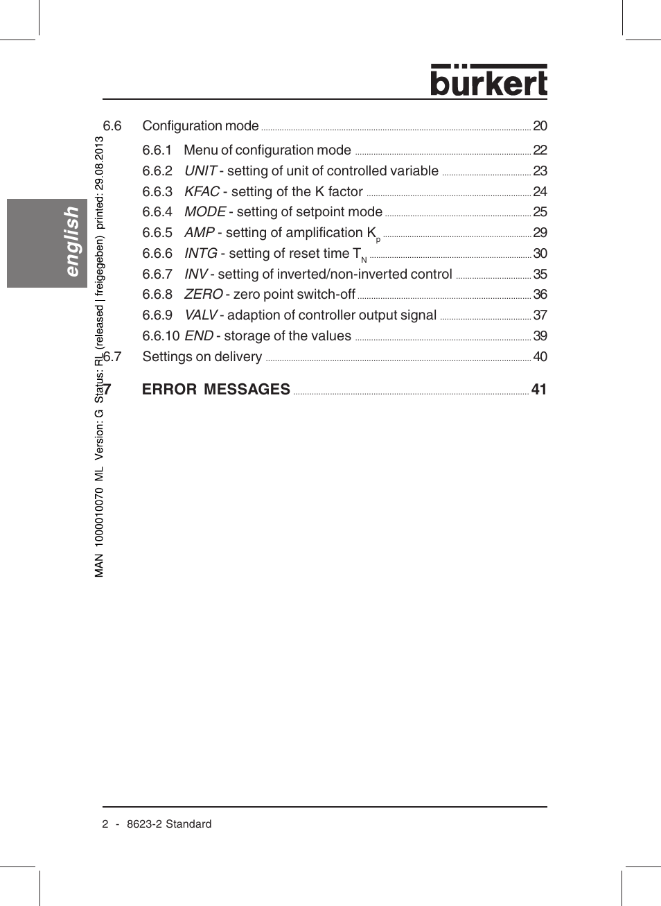 English, 7error messages | Burkert Type 8623 User Manual | Page 4 / 130