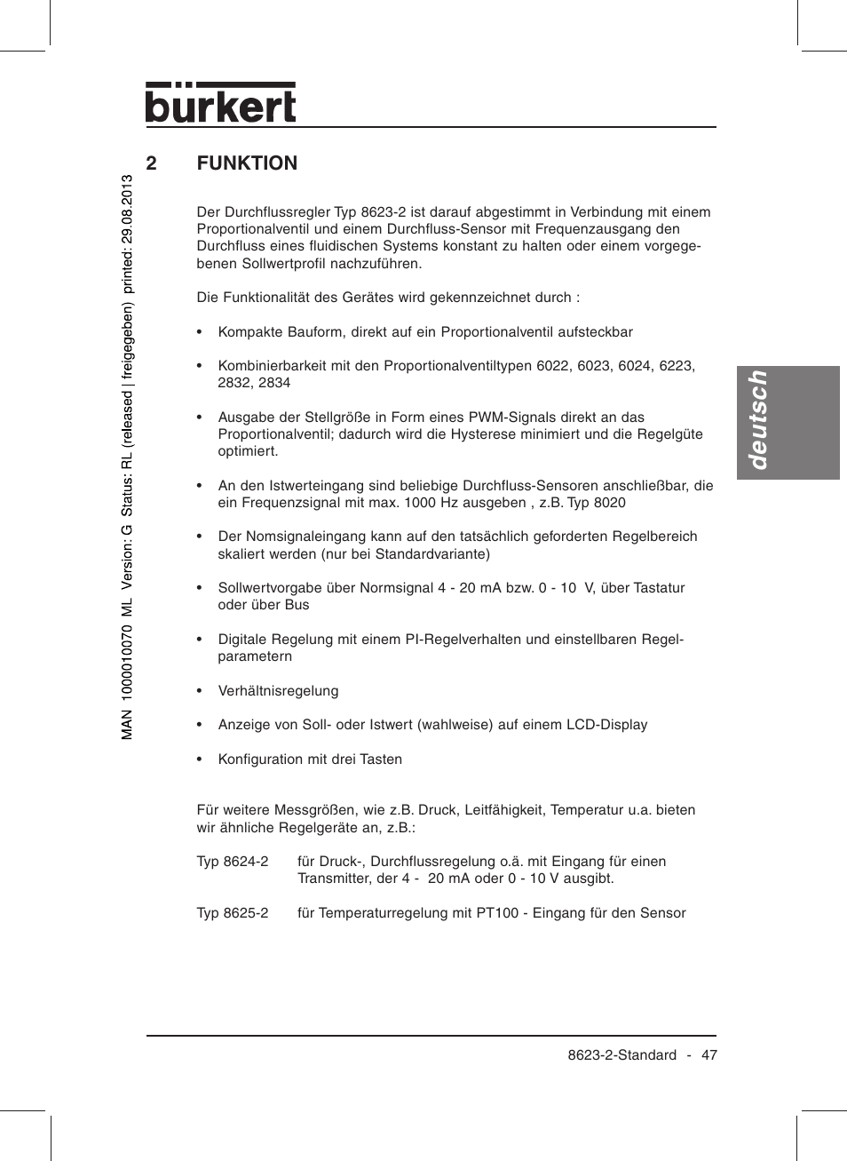 Deutsch, 2funktion | Burkert Type 8623 User Manual | Page 49 / 130