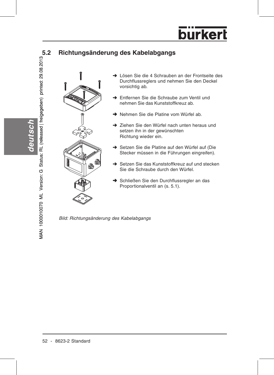 Deutsch, 2 richtungsänderung des kabelabgangs | Burkert Type 8623 User Manual | Page 54 / 130