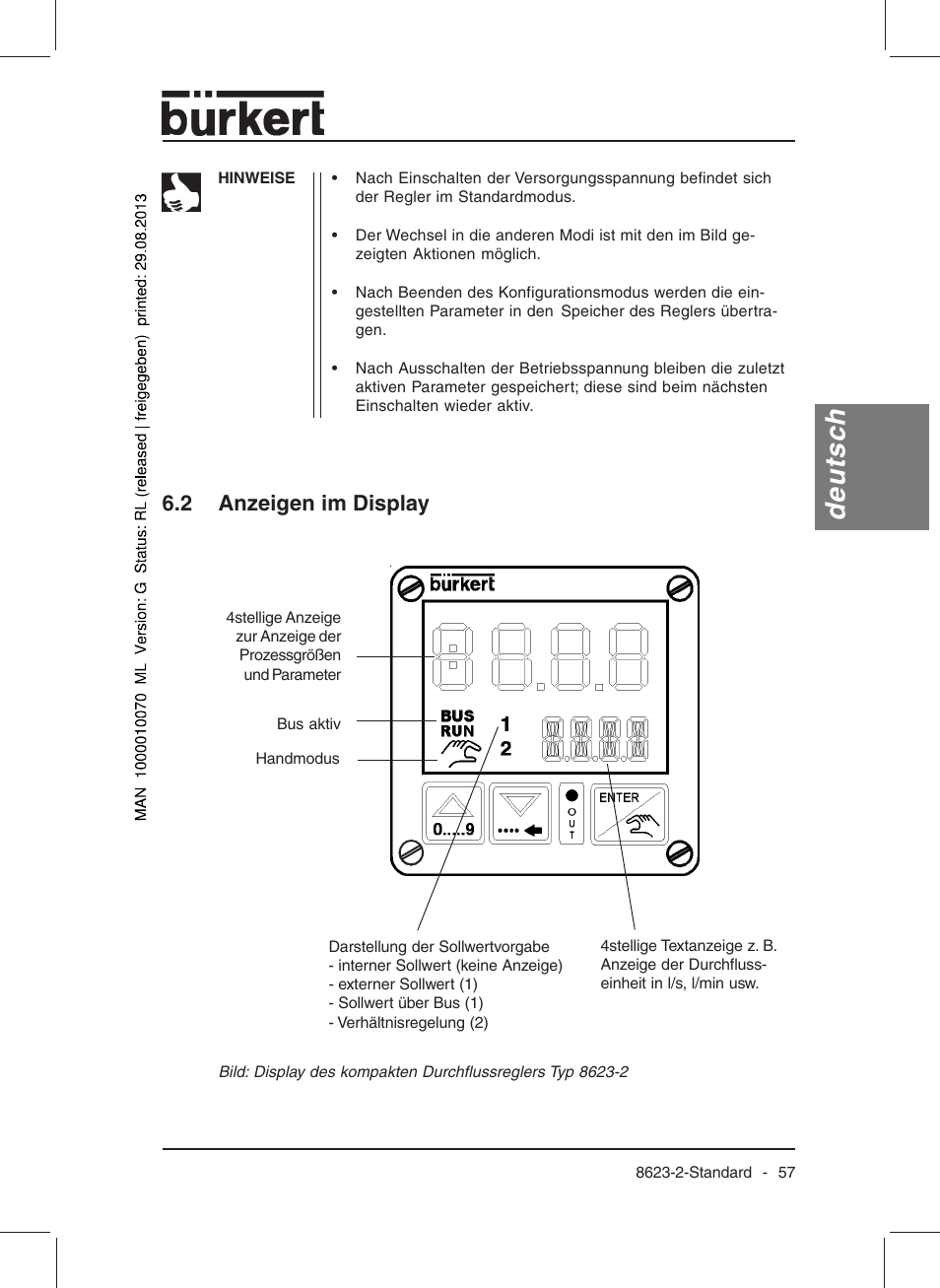 Deutsch, 2 anzeigen im display | Burkert Type 8623 User Manual | Page 59 / 130