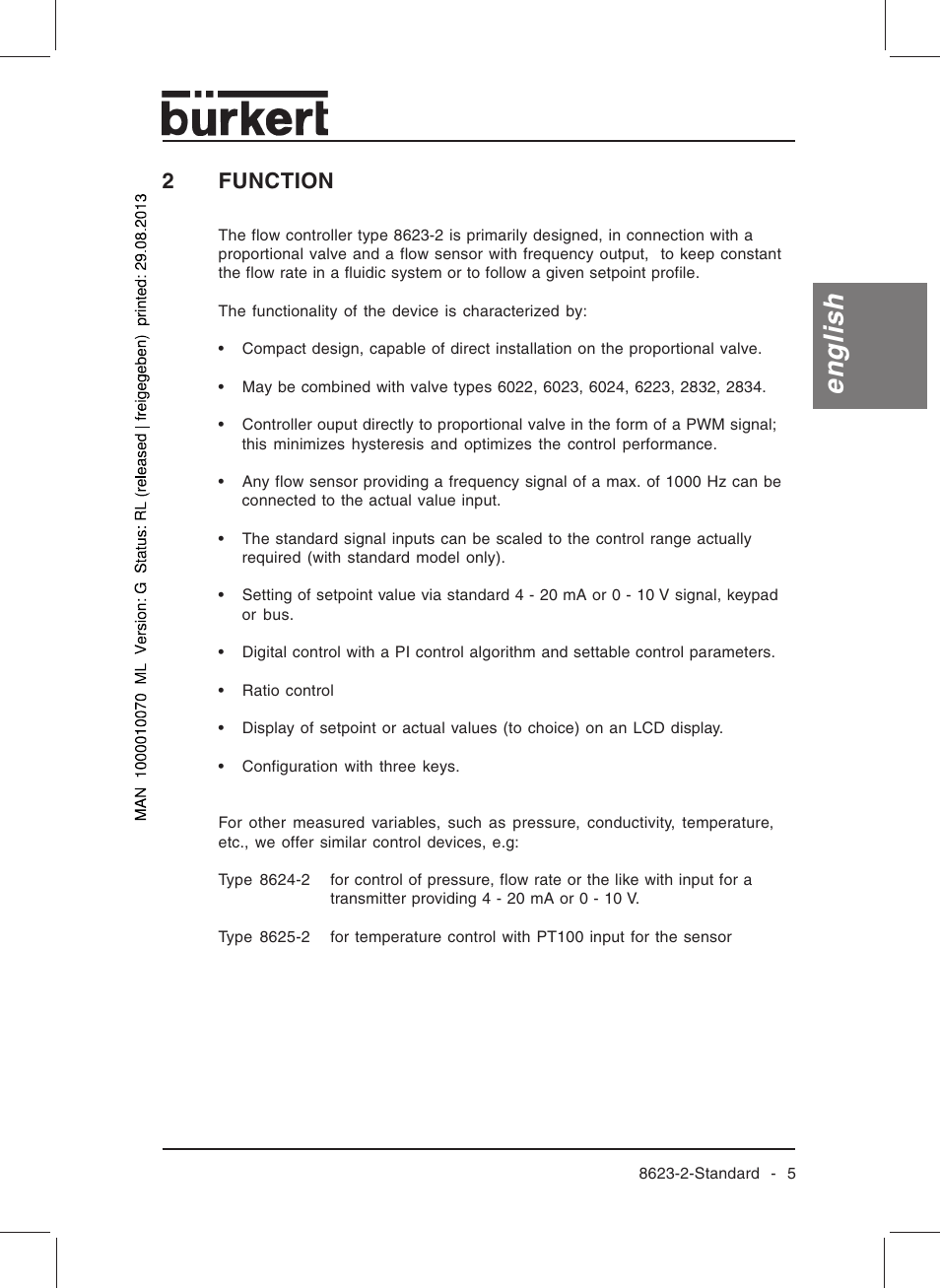English, 2function | Burkert Type 8623 User Manual | Page 7 / 130