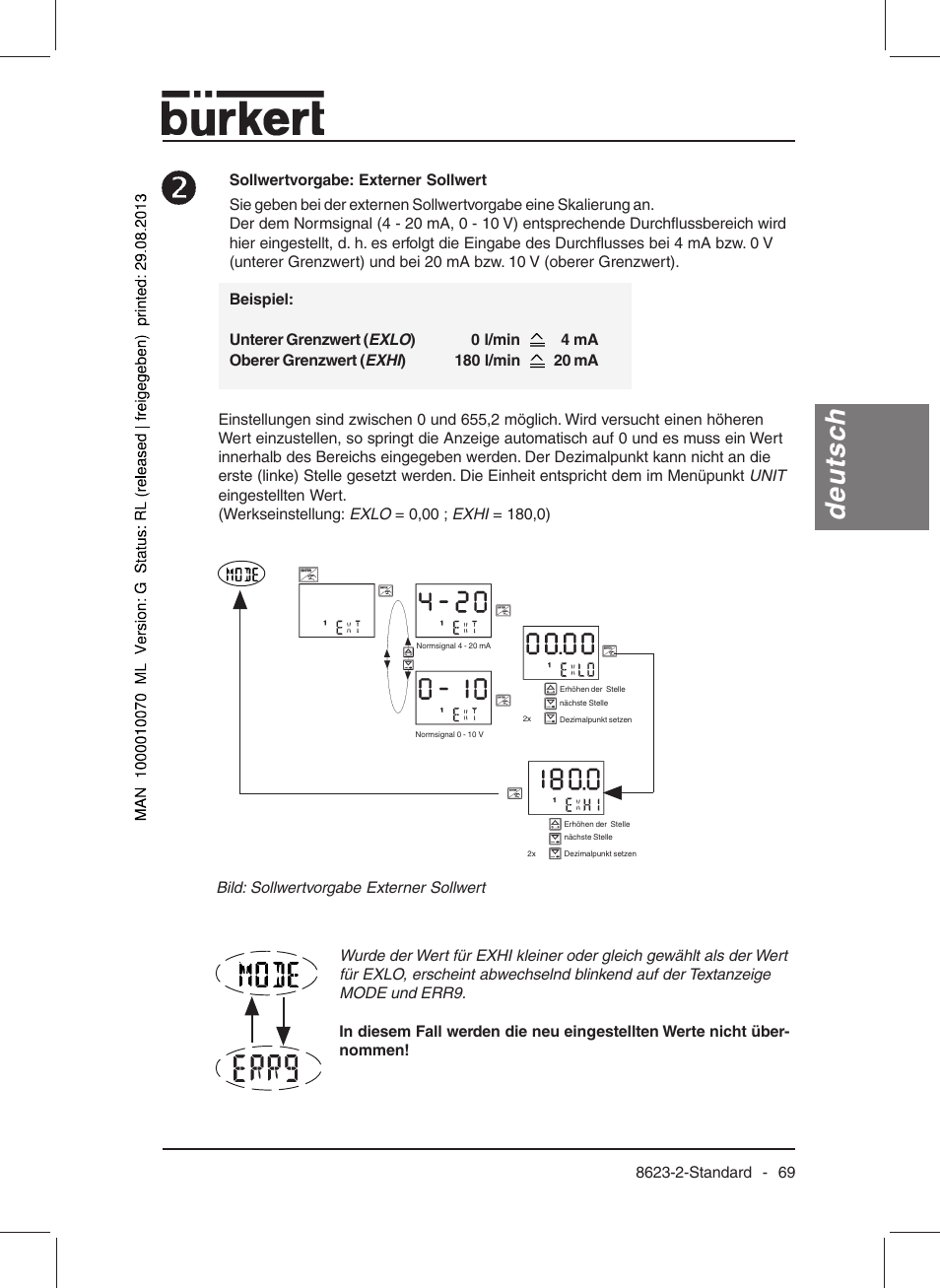 Deutsch | Burkert Type 8623 User Manual | Page 71 / 130