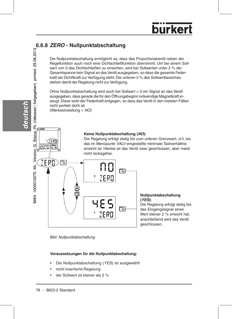 Deutsch, 8 zero - nullpunktabschaltung | Burkert Type 8623 User Manual | Page 80 / 130