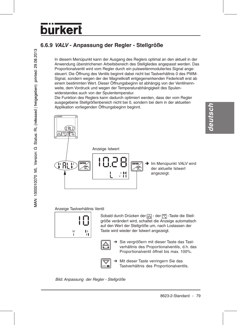 Deutsch, 9 valv - anpassung der regler - stellgröße | Burkert Type 8623 User Manual | Page 81 / 130