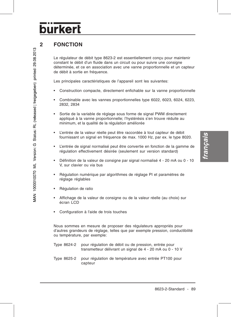 Français, 2fonction | Burkert Type 8623 User Manual | Page 91 / 130