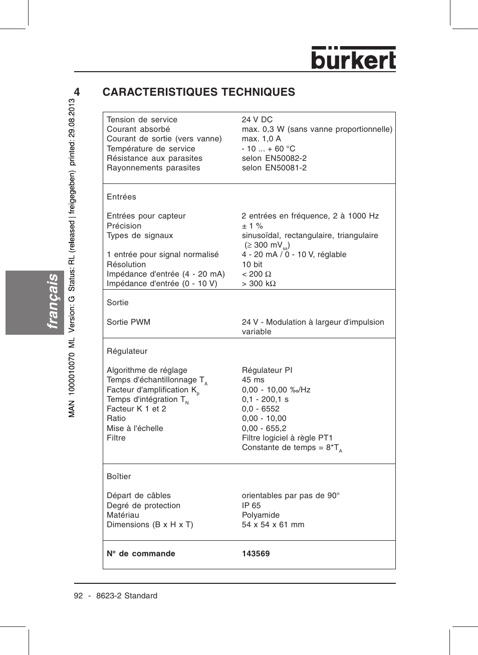 Français, 4caracteristiques techniques | Burkert Type 8623 User Manual | Page 94 / 130