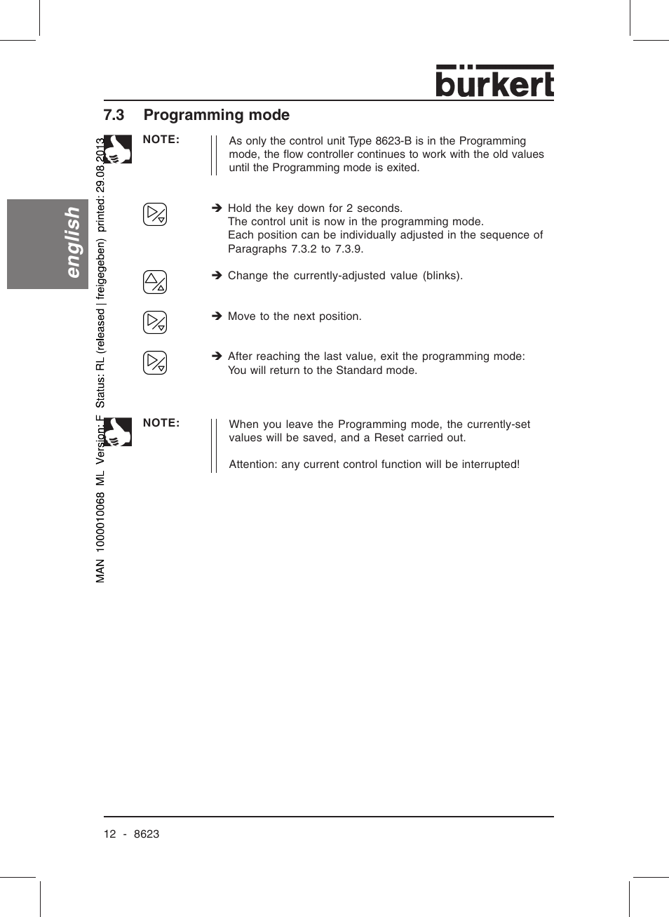 English, 3 programming mode | Burkert Type 8623 User Manual | Page 14 / 90