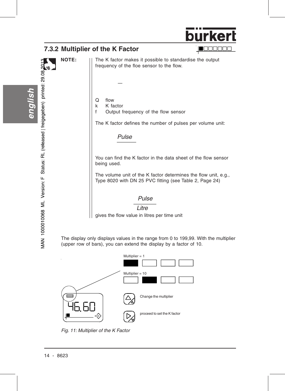 English, 2 multiplier of the k factor | Burkert Type 8623 User Manual | Page 16 / 90