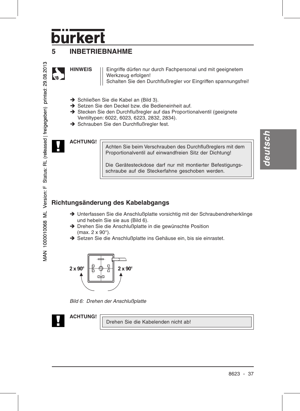 Deutsch, 5inbetriebnahme | Burkert Type 8623 User Manual | Page 39 / 90