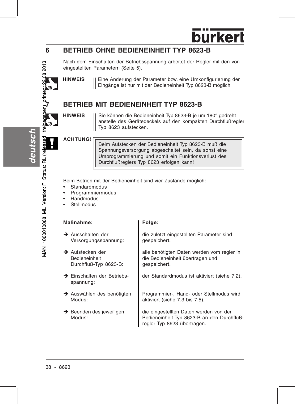 Deutsch | Burkert Type 8623 User Manual | Page 40 / 90