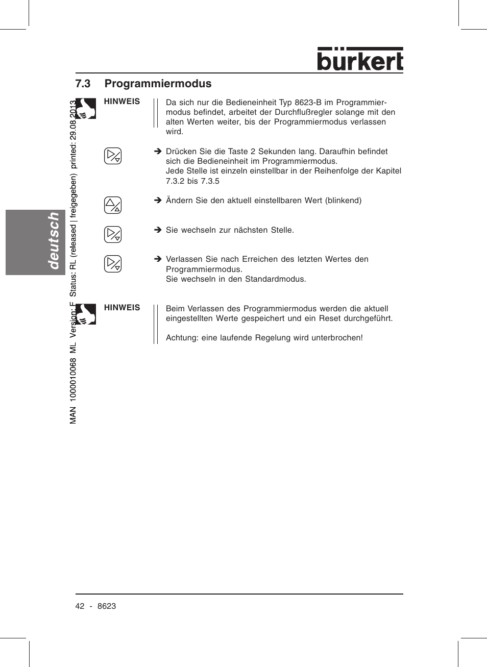Deutsch, 3 programmiermodus | Burkert Type 8623 User Manual | Page 44 / 90