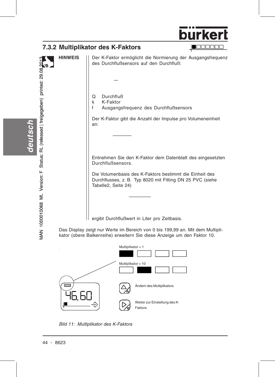 Deutsch, 2 multiplikator des k-faktors | Burkert Type 8623 User Manual | Page 46 / 90