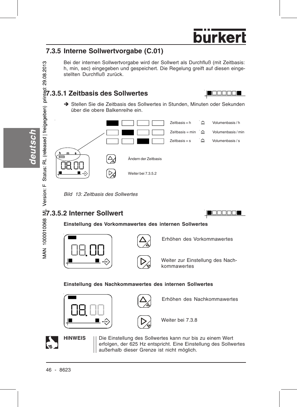 Deutsch, 5 interne sollwertvorgabe (c.01), 1 zeitbasis des sollwertes | 2 interner sollwert | Burkert Type 8623 User Manual | Page 48 / 90
