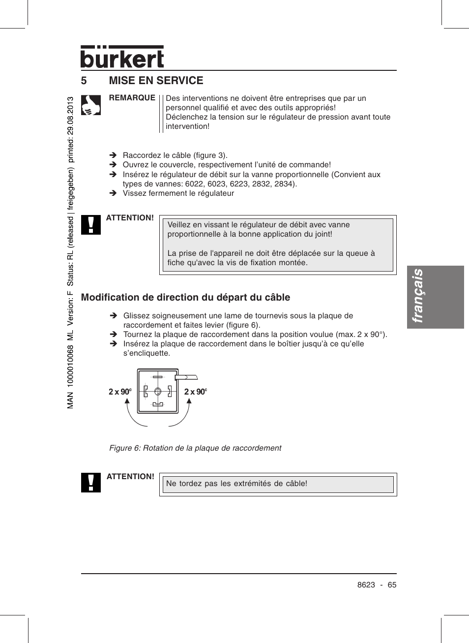 Français, 5mise en service | Burkert Type 8623 User Manual | Page 67 / 90