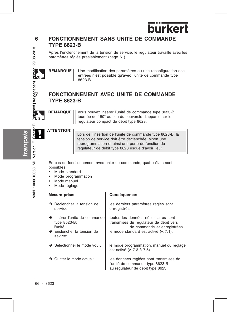 Français | Burkert Type 8623 User Manual | Page 68 / 90