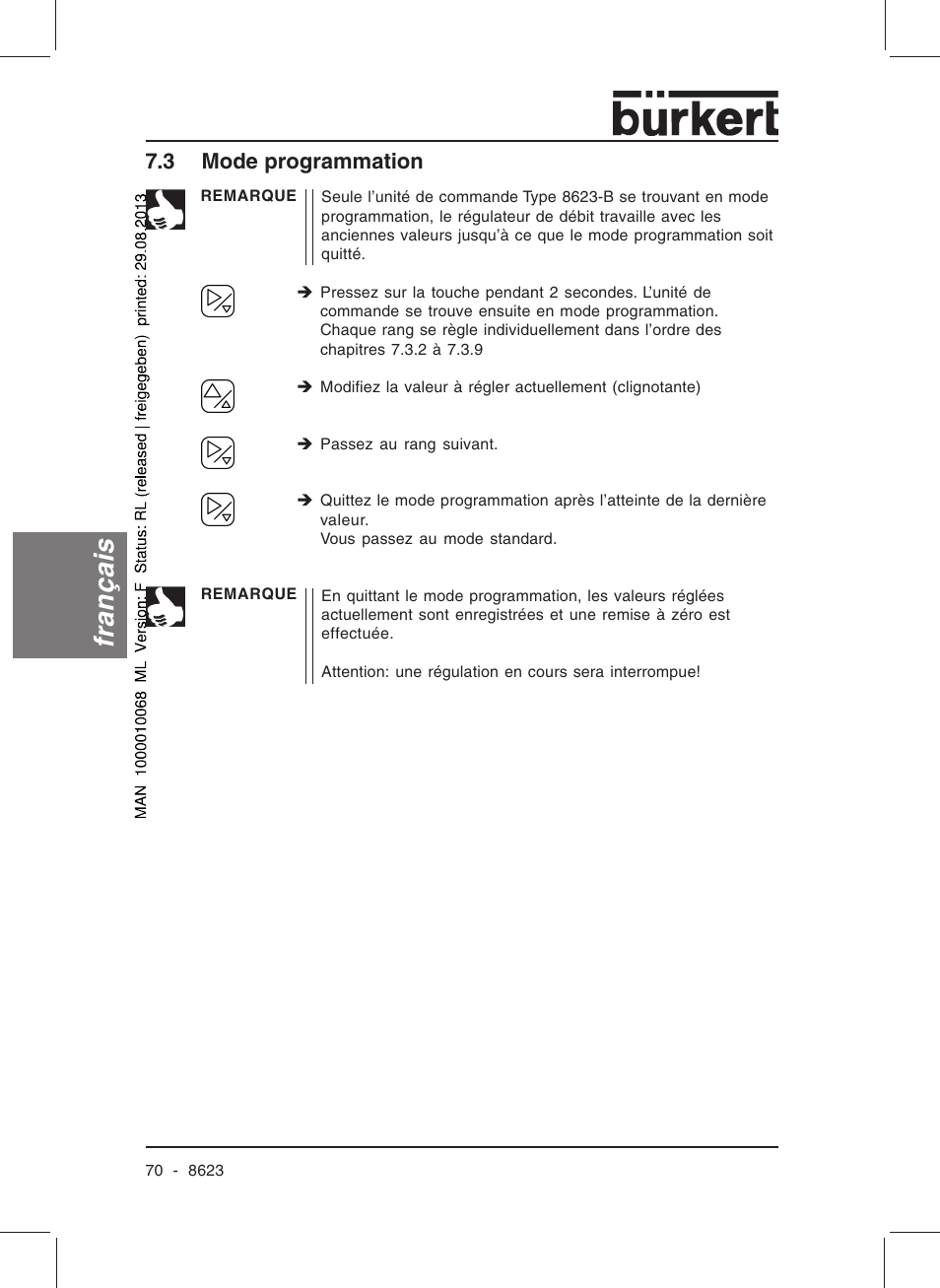 Français, 3 mode programmation | Burkert Type 8623 User Manual | Page 72 / 90