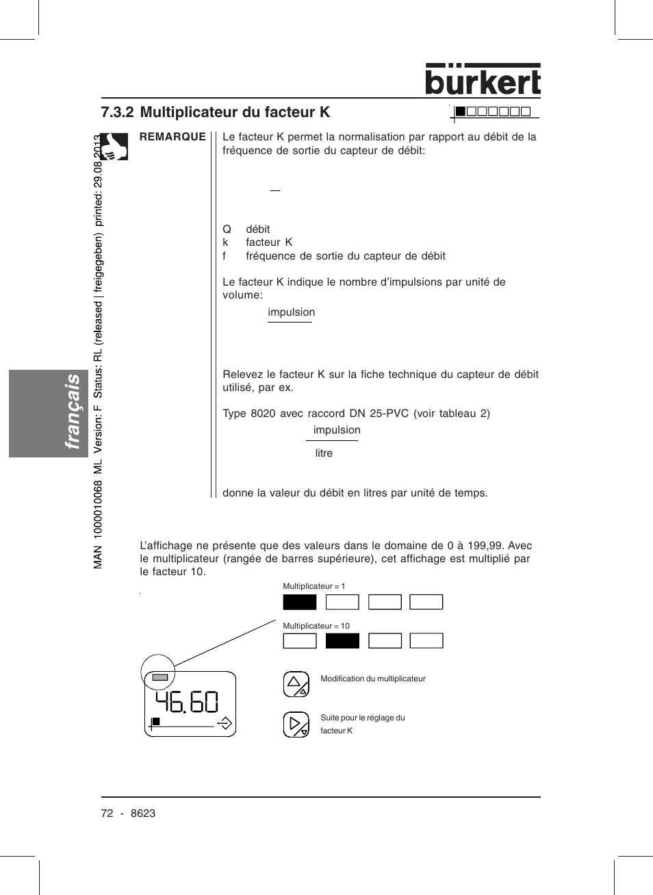 Français, 2 multiplicateur du facteur k | Burkert Type 8623 User Manual | Page 74 / 90