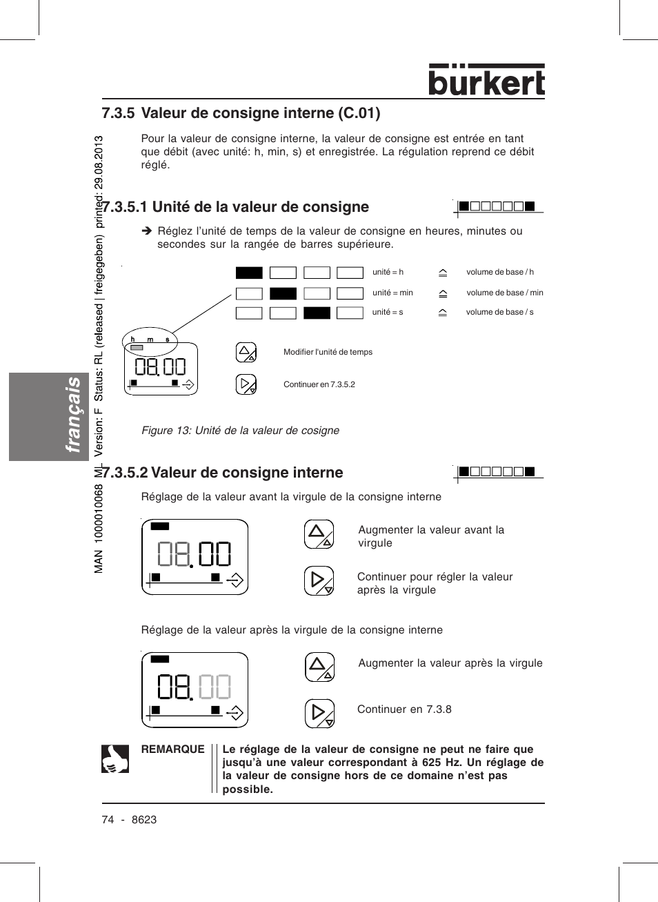 Français, 5 valeur de consigne interne (c.01), 1 unité de la valeur de consigne | 2 valeur de consigne interne | Burkert Type 8623 User Manual | Page 76 / 90