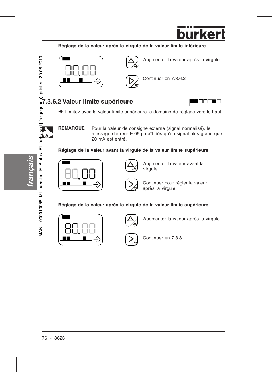 Français, 2 valeur limite supérieure | Burkert Type 8623 User Manual | Page 78 / 90