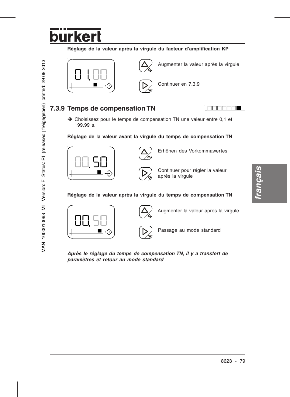 Français, 9 temps de compensation tn | Burkert Type 8623 User Manual | Page 81 / 90