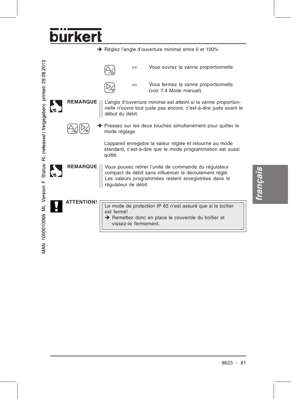Français | Burkert Type 8623 User Manual | Page 83 / 90