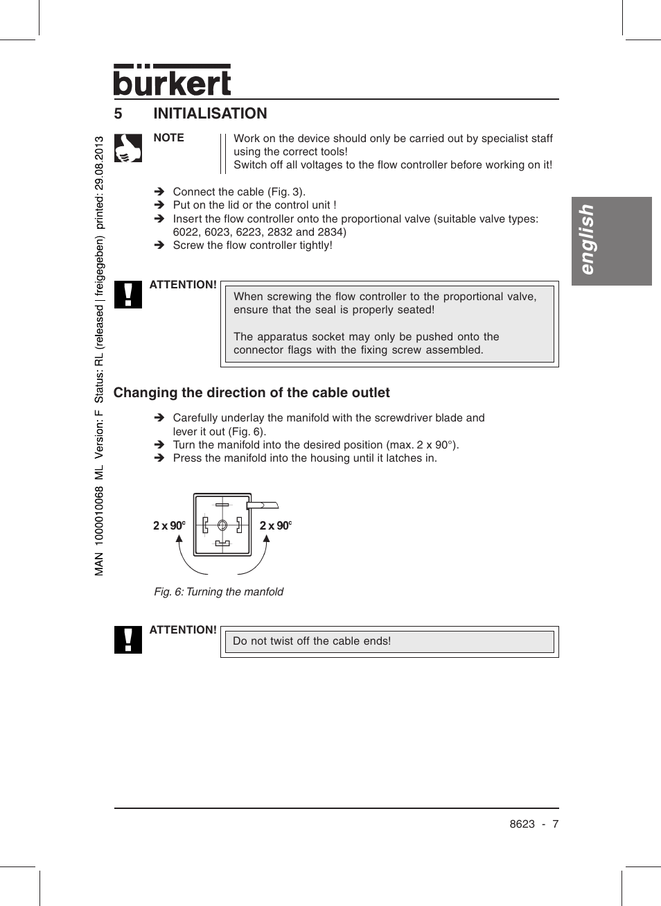 English, 5initialisation | Burkert Type 8623 User Manual | Page 9 / 90
